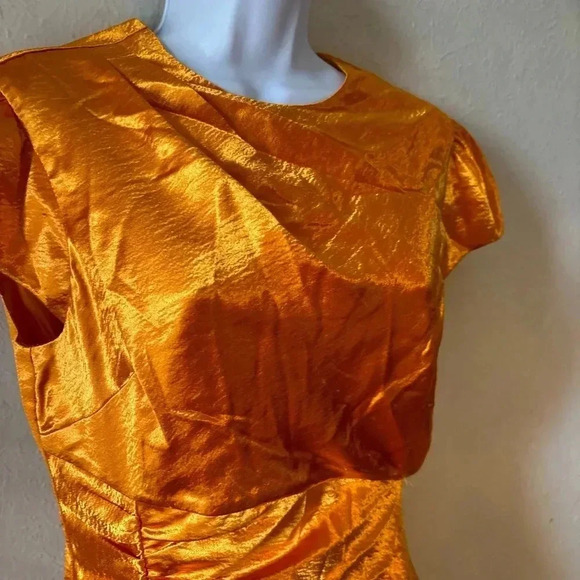 NATALIA‎ RUCHED HAMMERED-SATIN MINI DRESS IN CITRINE - Picture 6 of 6